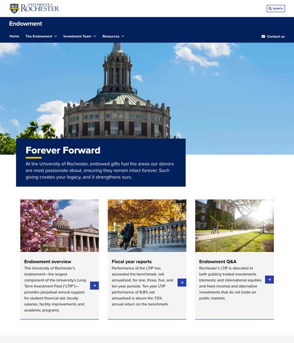 Homepage of the Endowment site at the University of Rochester