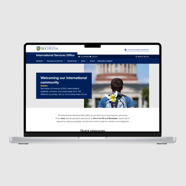 University of Rochester website design showcasing the logo and a contemporary, user-friendly interface.