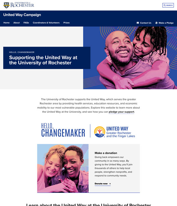 Homepage of the United Way Campaign site at the University of Rochester