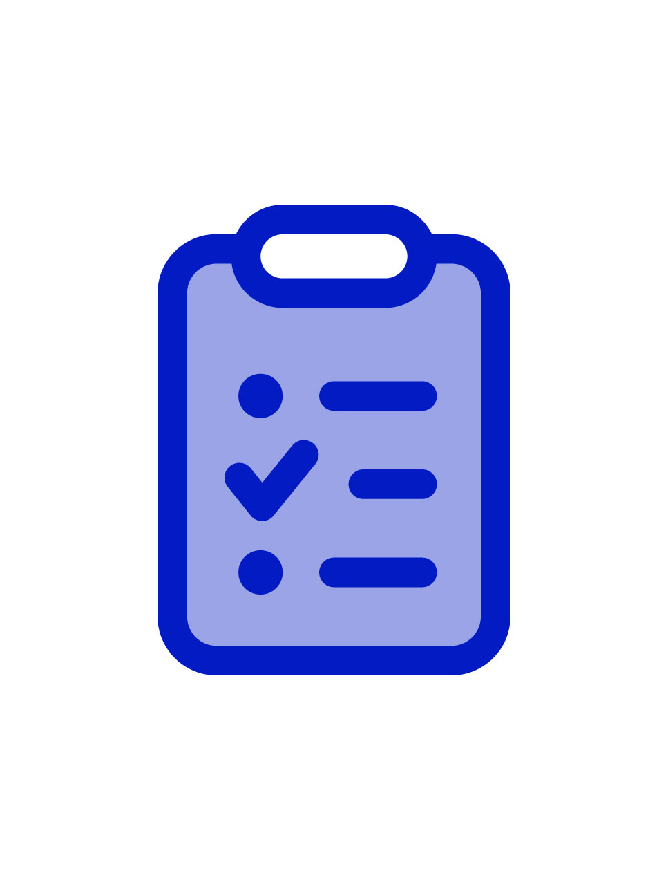 Blue checklist icon on white background