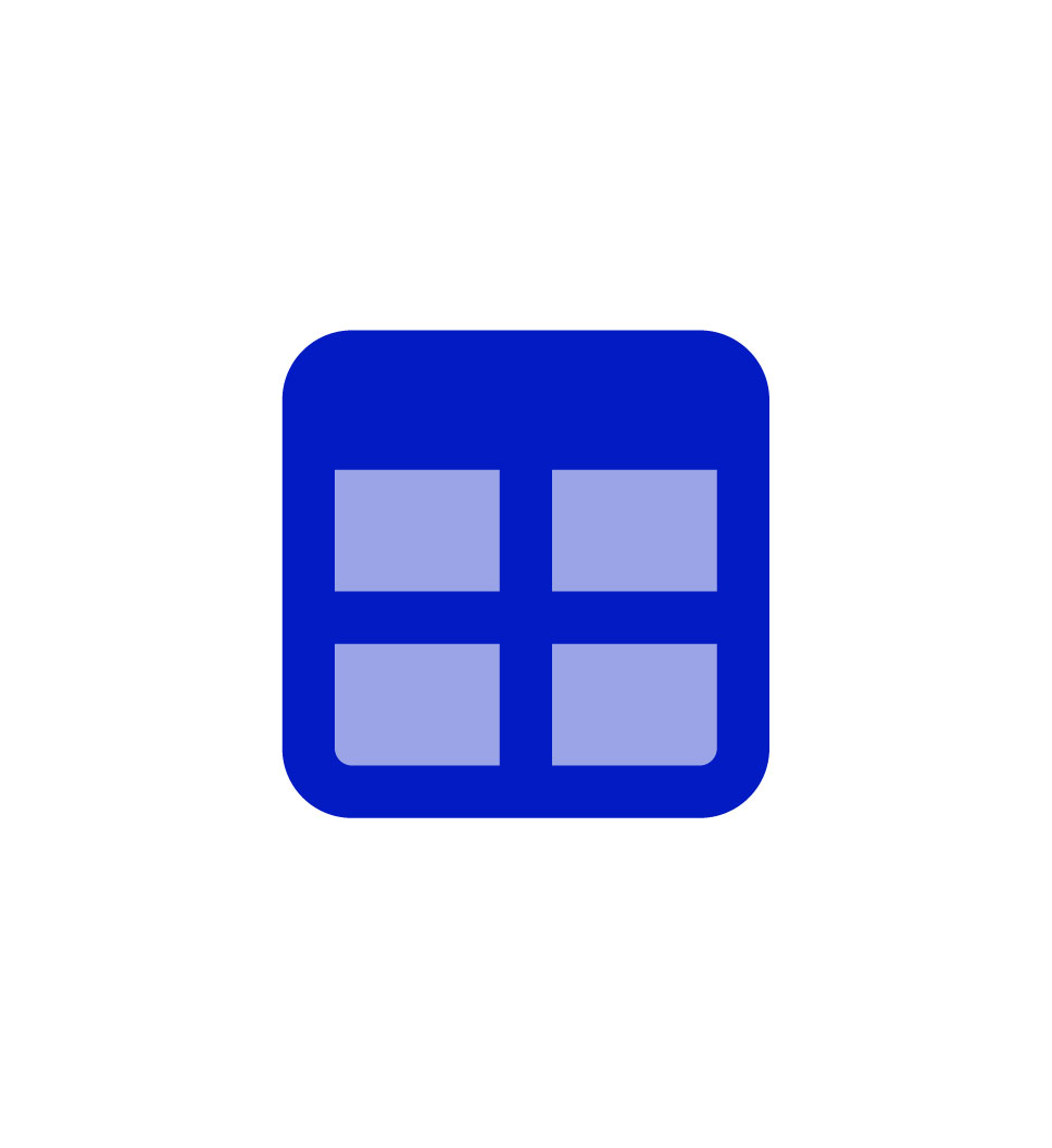 Blue square with grid of four smaller squares.