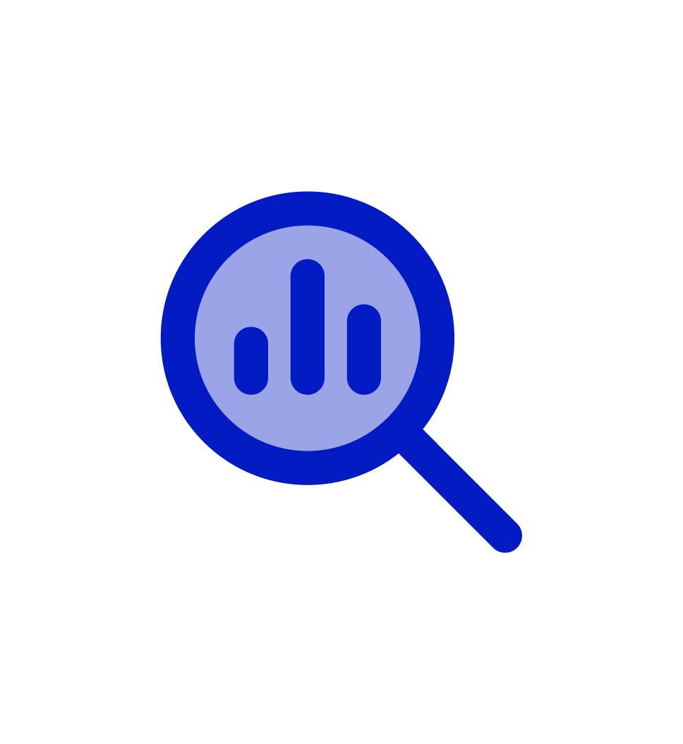 Blue magnifying glass with bar chart