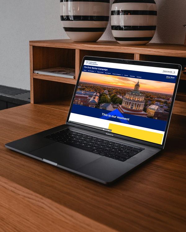 Screenshot of the University of Rochester capital campaign website, showcasing its design and layout.