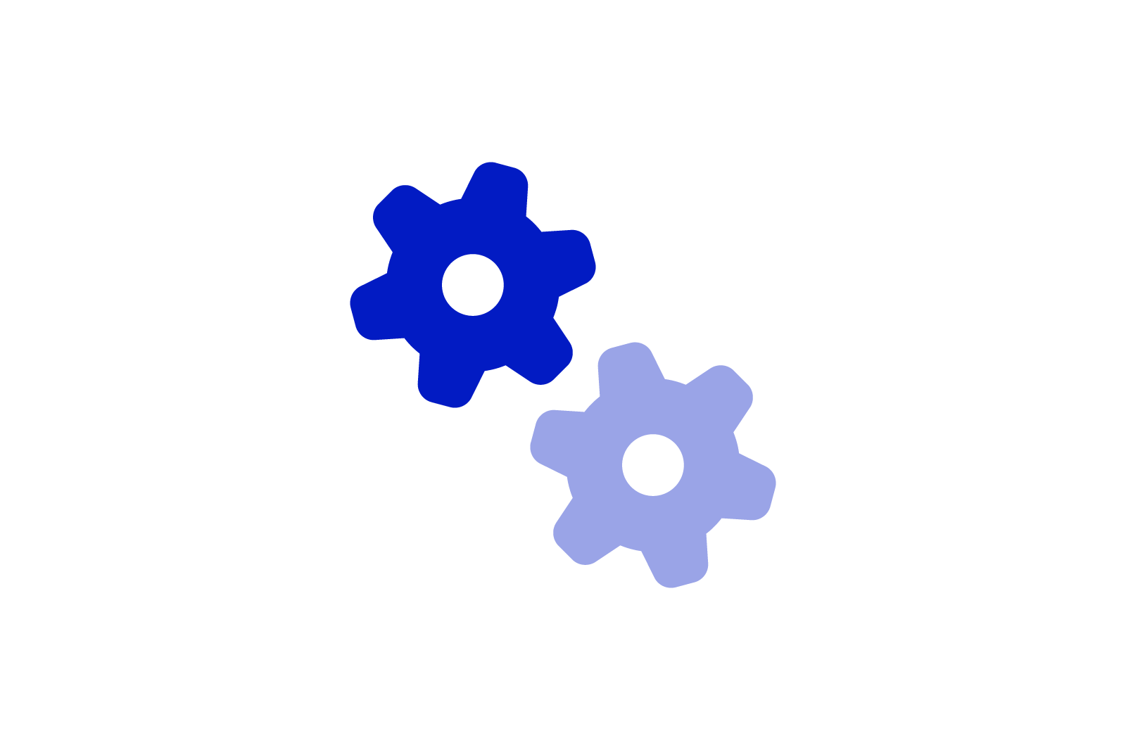 Two blue gear icons. 