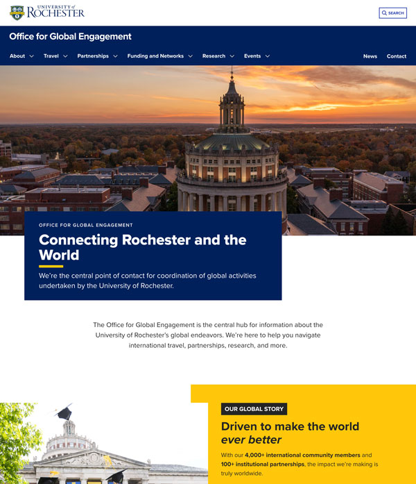 Homepage of the Office for Global Engagement from the University of Rochester.